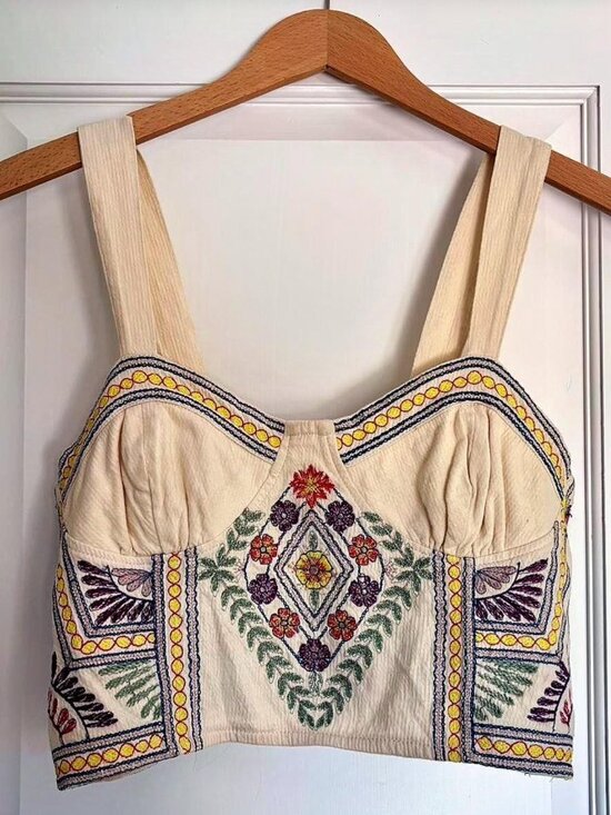 Free People Tops - Free People Datura Embroidered Bustier Crop Top Cami Ivory Medium NWOT